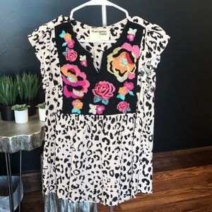 Embroidered Leopard & Floral Top
